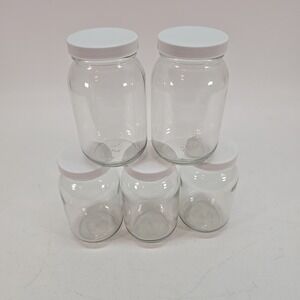 5 Pack 16 Oz Clear Glasd Jars with Plastic Lids Food Storage